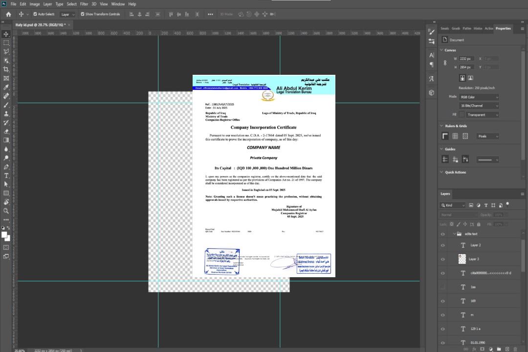 Modèle Word et PDF de certificat de constitution de société en Irak template Modèle Word et PDF de certificat de constitution de société en Irak template